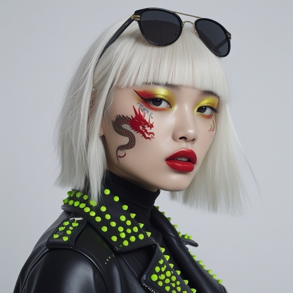 HANDCRAFTED digital art print Edgy Black Jacket with Neon Accents NWT - Picture 1 of 9